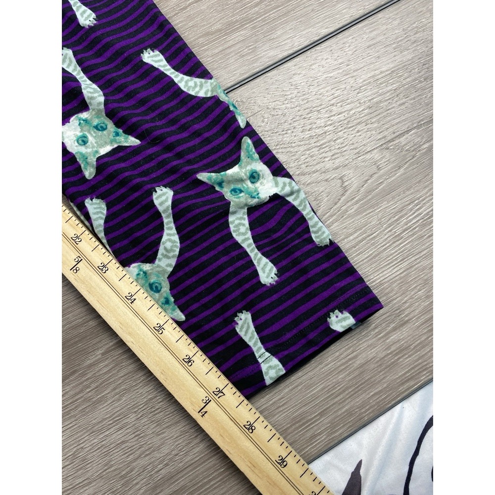 Lularoe Women's Pull On Stretch Striped Cat Print Leggings Purple Sz Tall Curvy - Picture 9 of 11